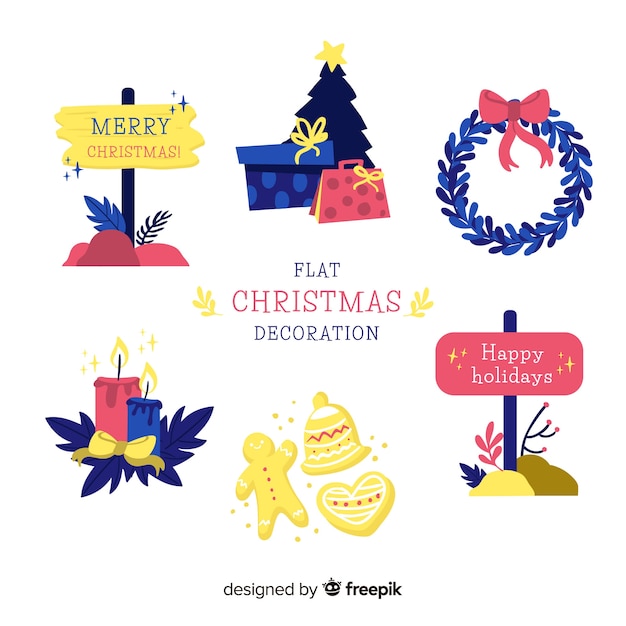 Vector gratuito diseño hermoso de decoración de navidad flat