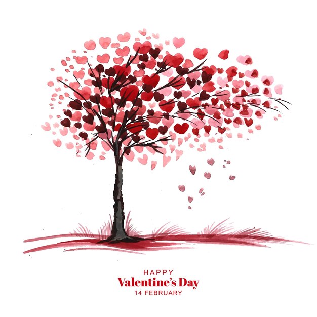 Diseño hermoso de la tarjeta del día de san valentín del árbol en forma de corazón