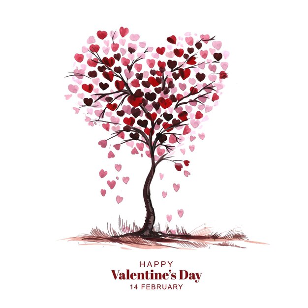 Diseño hermoso de la tarjeta del día de san valentín del árbol en forma de corazón