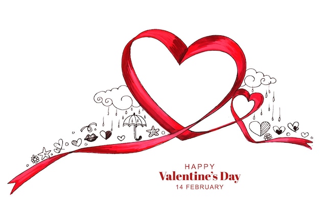 Diseño hermoso de la tarjeta del día de san valentín del corazón de la cinta