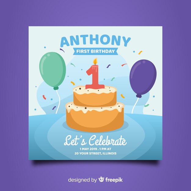 Diseño hermoso de tarjeta del primer cumpleaños