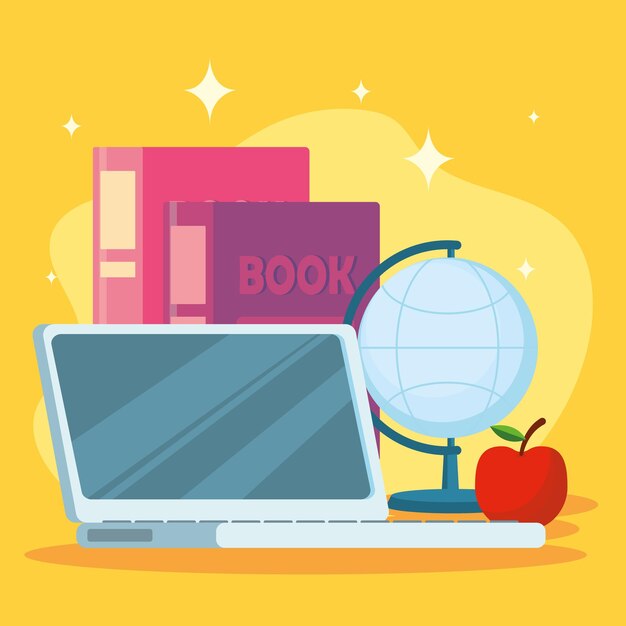 diseño de herramientas educativas con libros y laptop