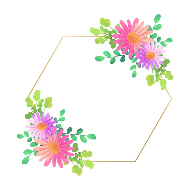 Diseño hexagonal de marco floral de boda