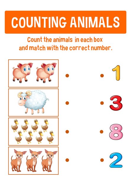 Diseño de hoja de trabajo para contar animales.