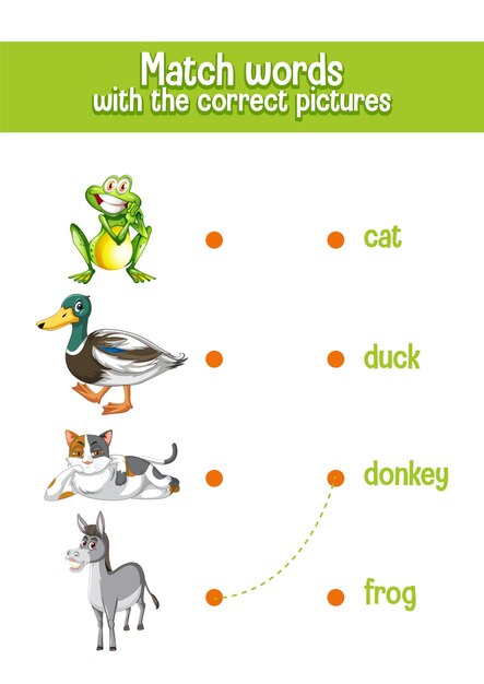 Diseño de hoja de trabajo para emparejar palabras