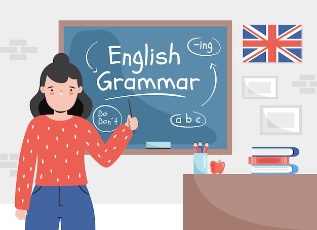 Diseño de ilustración de escuela de inglés dibujado a mano