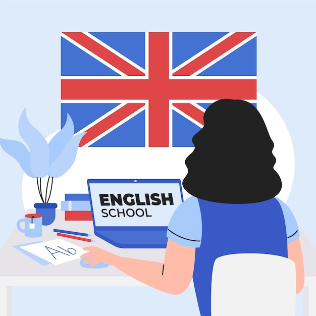 Diseño de ilustración de escuela de inglés dibujado a mano