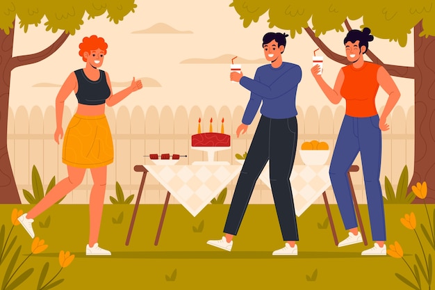 Vector gratuito diseño de ilustración de fiesta en el jardín dibujado a mano