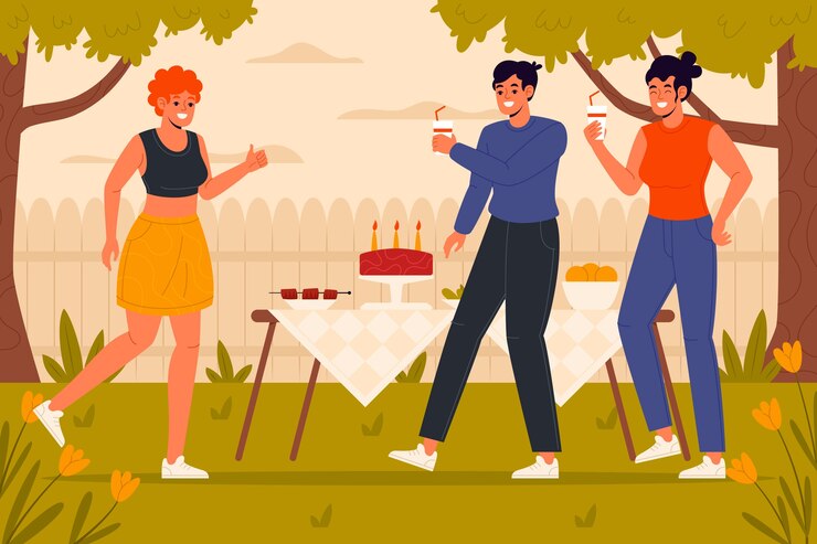 Vector gratuito diseño de ilustración de fiesta en el jardín dibujado a mano