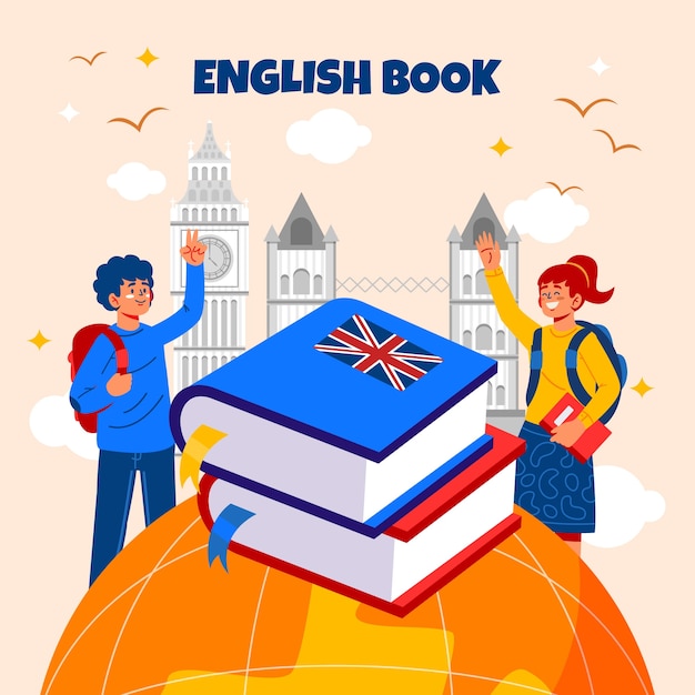 Vector gratuito diseño de ilustración de libros en inglés