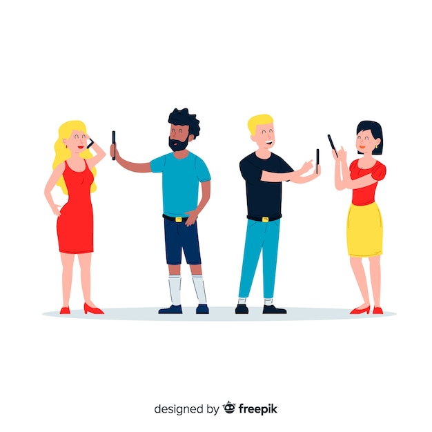 Vector gratuito diseño de ilustración con personajes con teléfonos