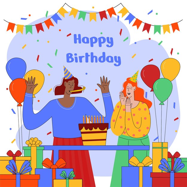 Diseño de ilustración plana de feliz cumpleaños