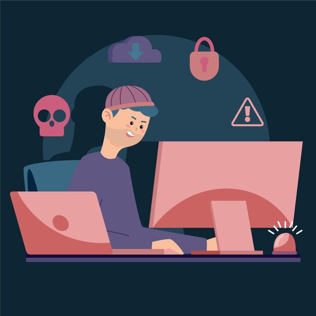 Diseño ilustrado de la actividad hacker
