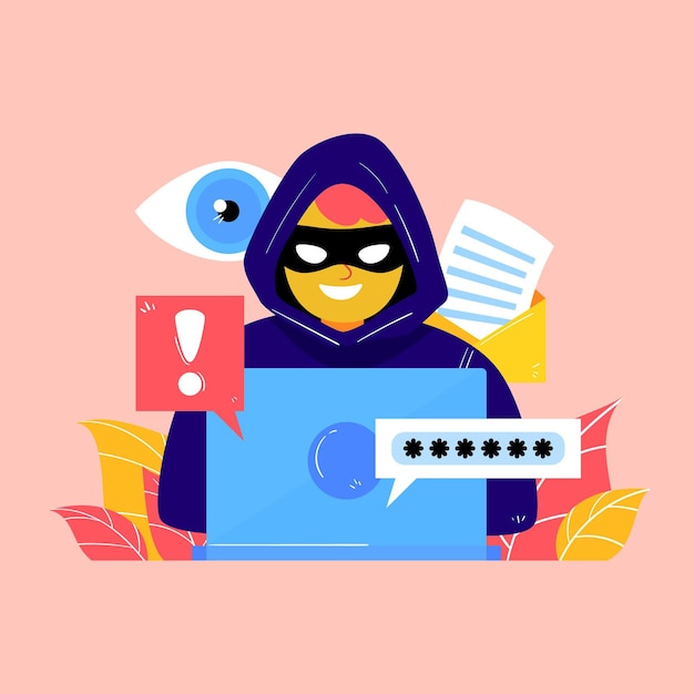 Diseño ilustrado de la actividad hacker