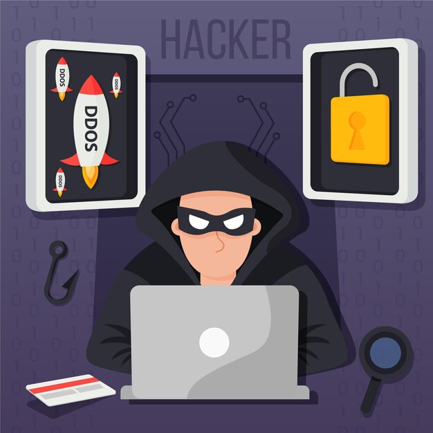 Diseño ilustrado de la actividad hacker