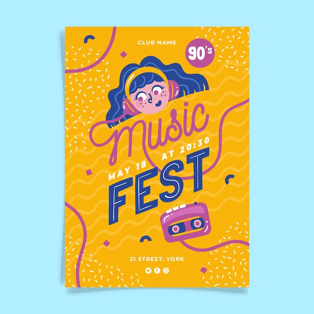 Vector gratuito diseño ilustrado del cartel del festival de música