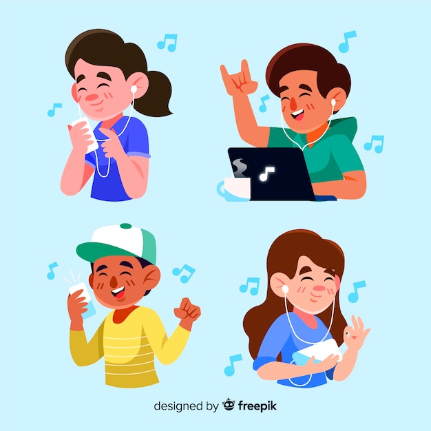 Diseño ilustrado con gente escuchando música