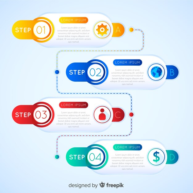 Diseño de infografía con cuatro pasos