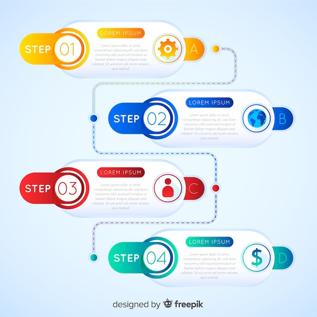 Diseño de infografía con cuatro pasos
