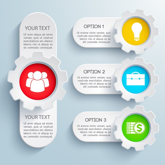 Diseño de infografía empresarial con iconos de colores y campo de texto aislado