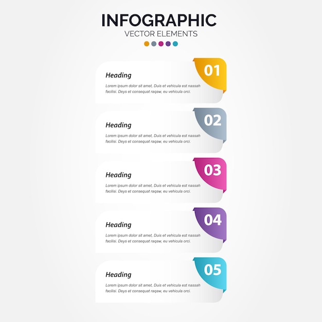 Diseño de infografía vertical vectorial con iconos 5 opciones o 5 pasos diagrama de proceso diagrama de flujo gráfico de información