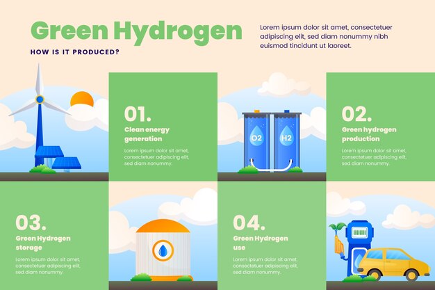 Diseño infográfico de hidrógeno degradado.