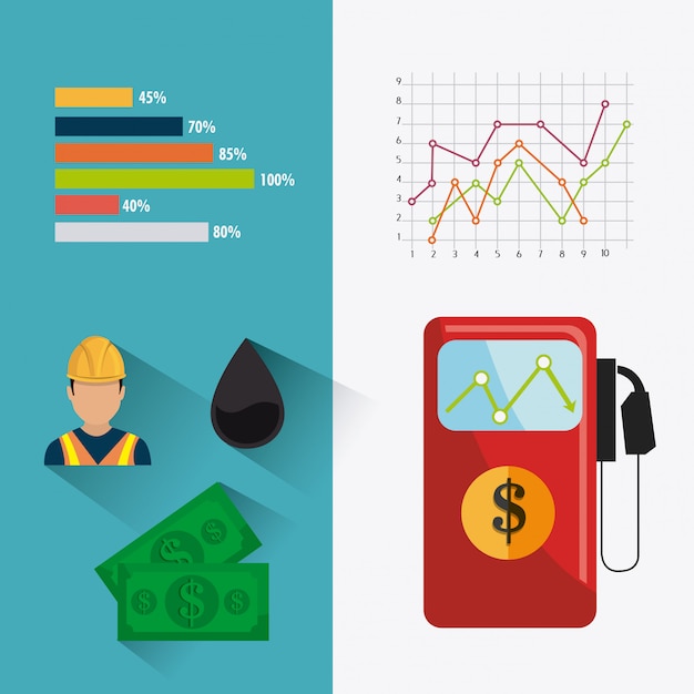 Diseño infográfico de la industria petrolera y petrolera.