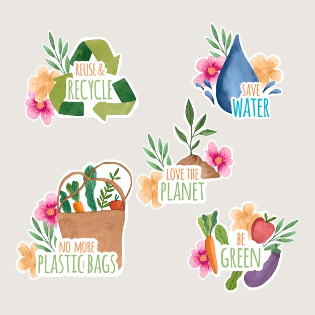 Diseño de insignias de ecología acuarela.