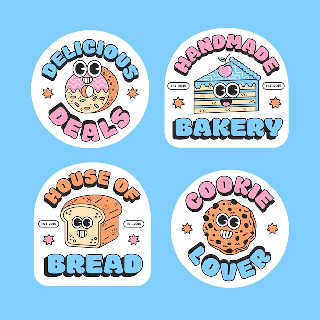 Diseño de insignias de panadería de diseño plano