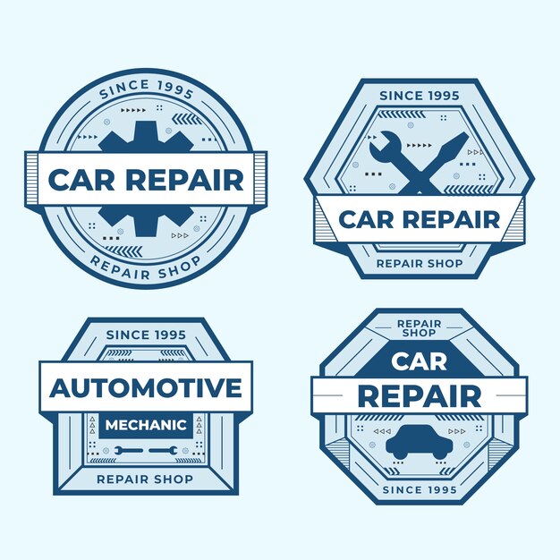 Diseño de insignias de taller de reparación de diseño plano