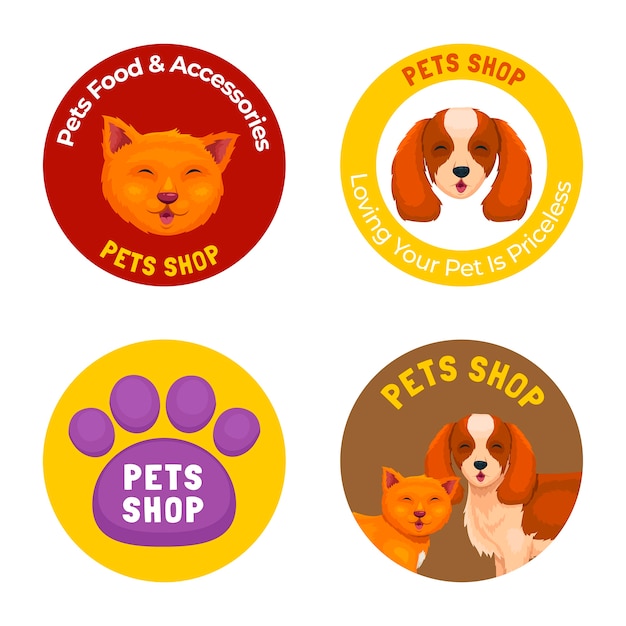 Diseño de insignias de tienda de mascotas dibujadas a mano