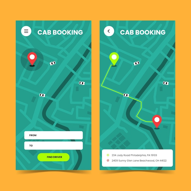 Vector gratuito diseño para interfaz de aplicación de taxi