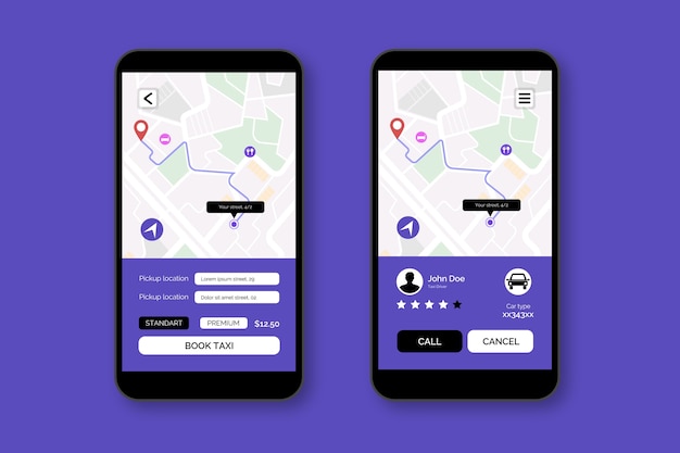 Diseño de interfaz de aplicación de taxi