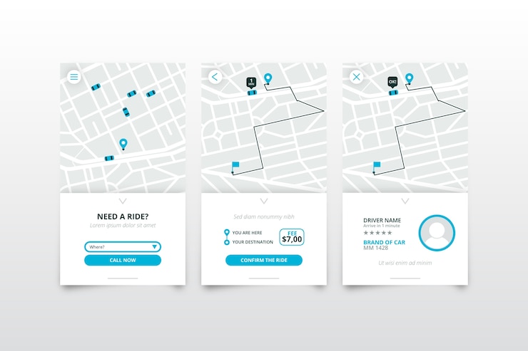 Vector gratuito diseño de interfaz de aplicación de taxi