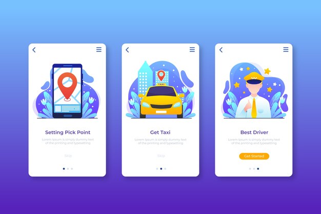 Diseño de interfaz para aplicación de taxi.