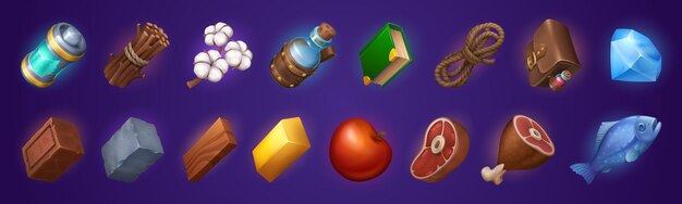 Diseño de interfaz de interfaz de usuario de conjunto de iconos de juego de dibujos animados de vector