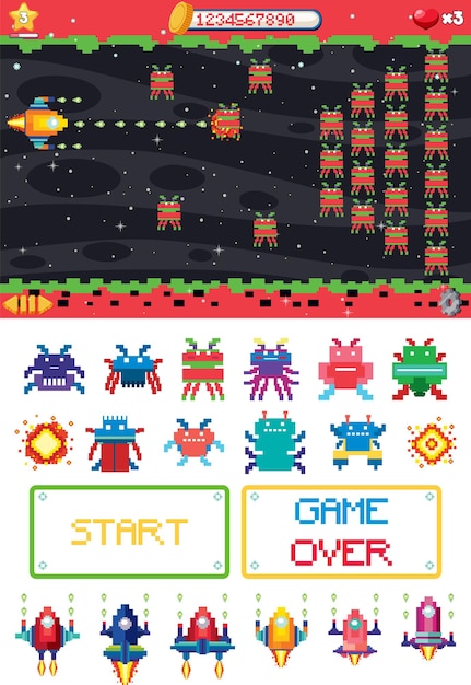 Diseño de interfaz de juego de plataforma con iconos aislados