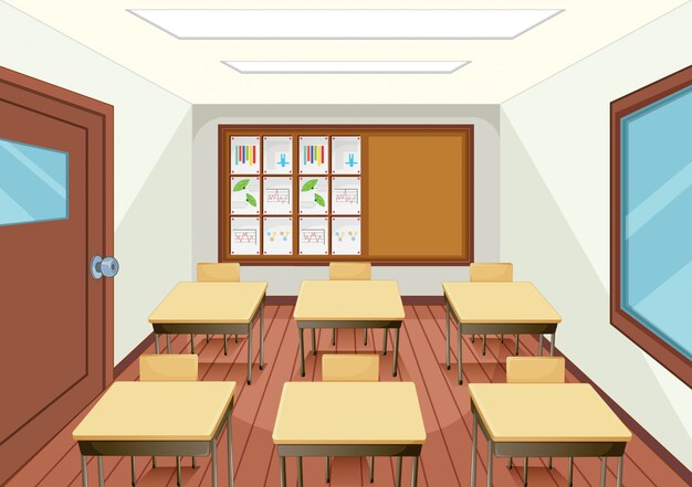 Diseño interior de aula vacía