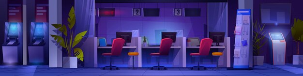 Diseño interior de la oficina del banco nocturno