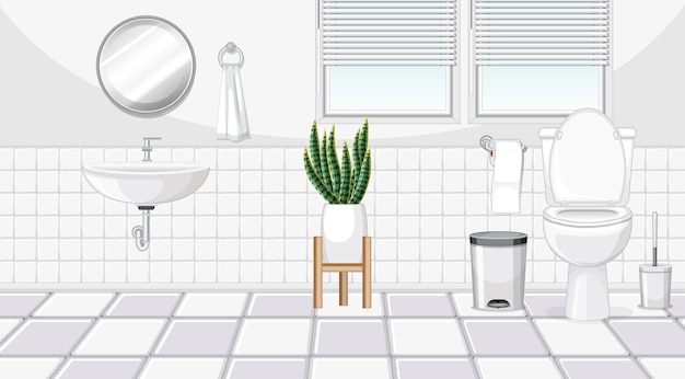 Vector gratuito diseño de interiores de baño con muebles.