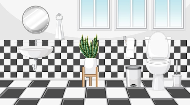 Vector gratuito diseño de interiores de baño con muebles.