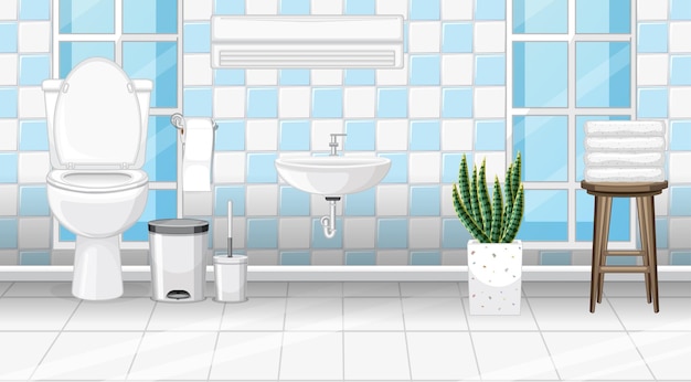 Vector gratuito diseño de interiores de baño con muebles.