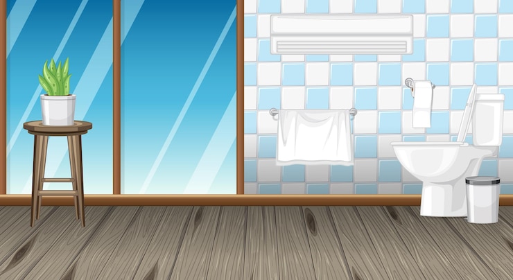 Vector gratuito diseño de interiores de baño con muebles.
