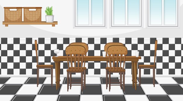 Diseño de interiores de comedor con muebles.
