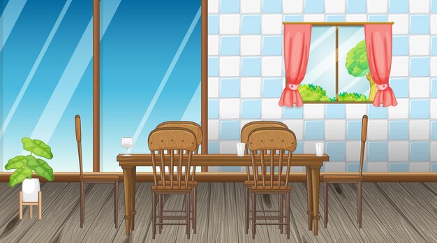 Diseño de interiores de comedor con muebles.