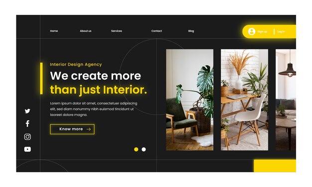 Vector gratuito diseño de interiores planos y plantilla de página de destino de decoración del hogar