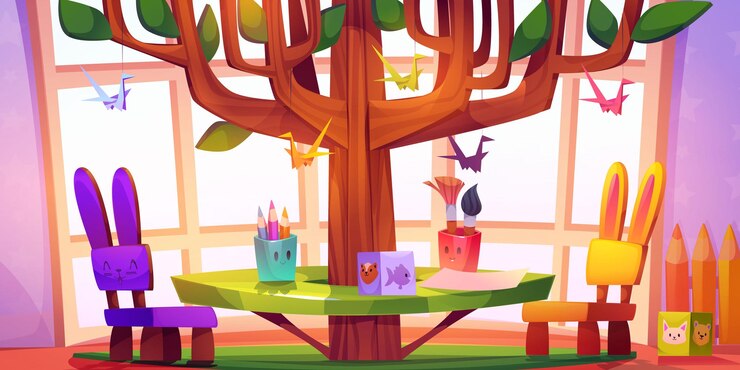 Vector gratuito diseño de interiores de sala de jardín de infantes