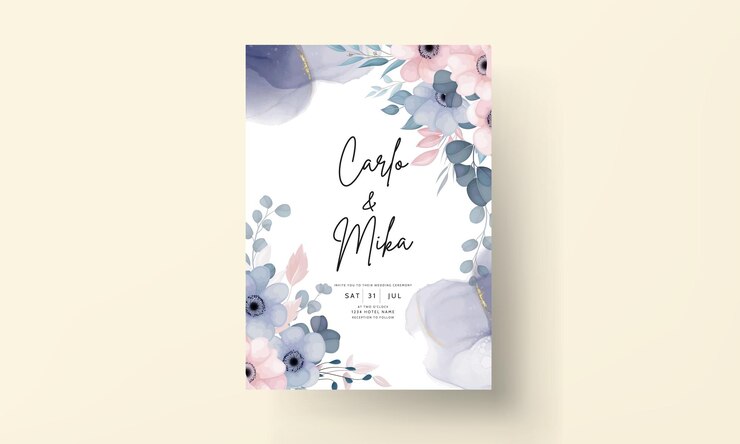 Diseño de invitación de boda floral elegante dibujo a mano
