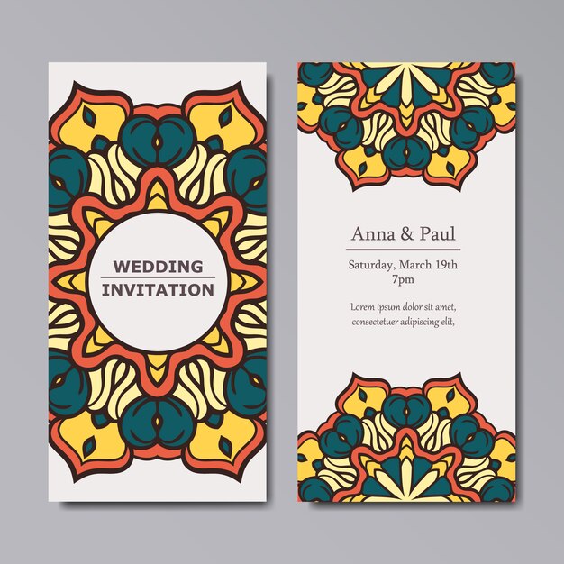 Diseño de invitación de boda de mandala