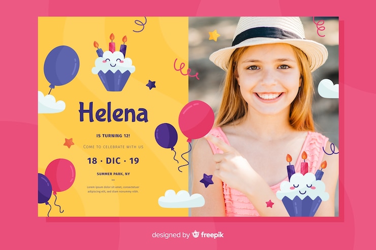 Vector gratuito diseño de invitación de cumpleaños con foto